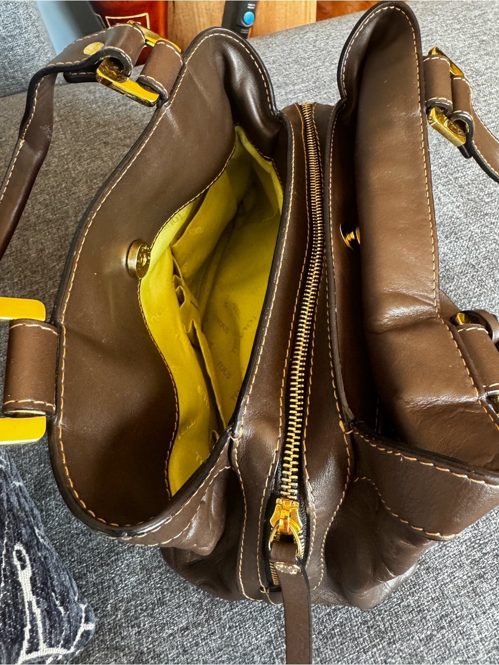 Tous Brown Embossed Leather Satchel with Gold Hardware - Picture 6 of 8
